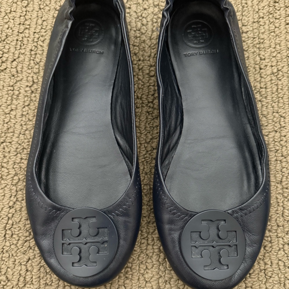 Tory Burch Navy Blue Leather Loafers